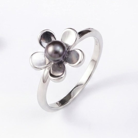 BAGUE ARGENT FLEUR 5 PETALES ET 1 KEISHI