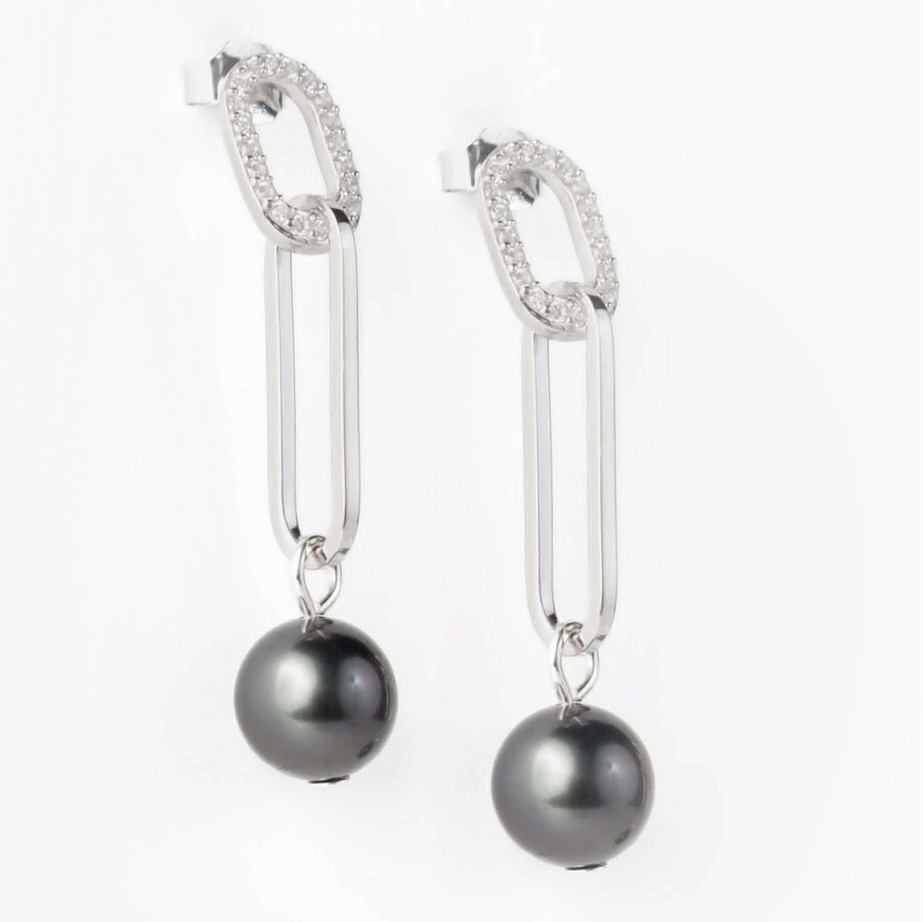 BOUCLES D OREILLES ARGENT RECTANGLE ET PERLE