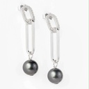 BOUCLES D OREILLES ARGENT RECTANGLE ET PERLE