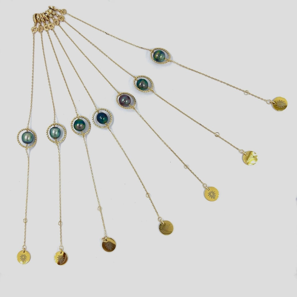 Bracelet plaqué or anneau martelé perle de Tahiti