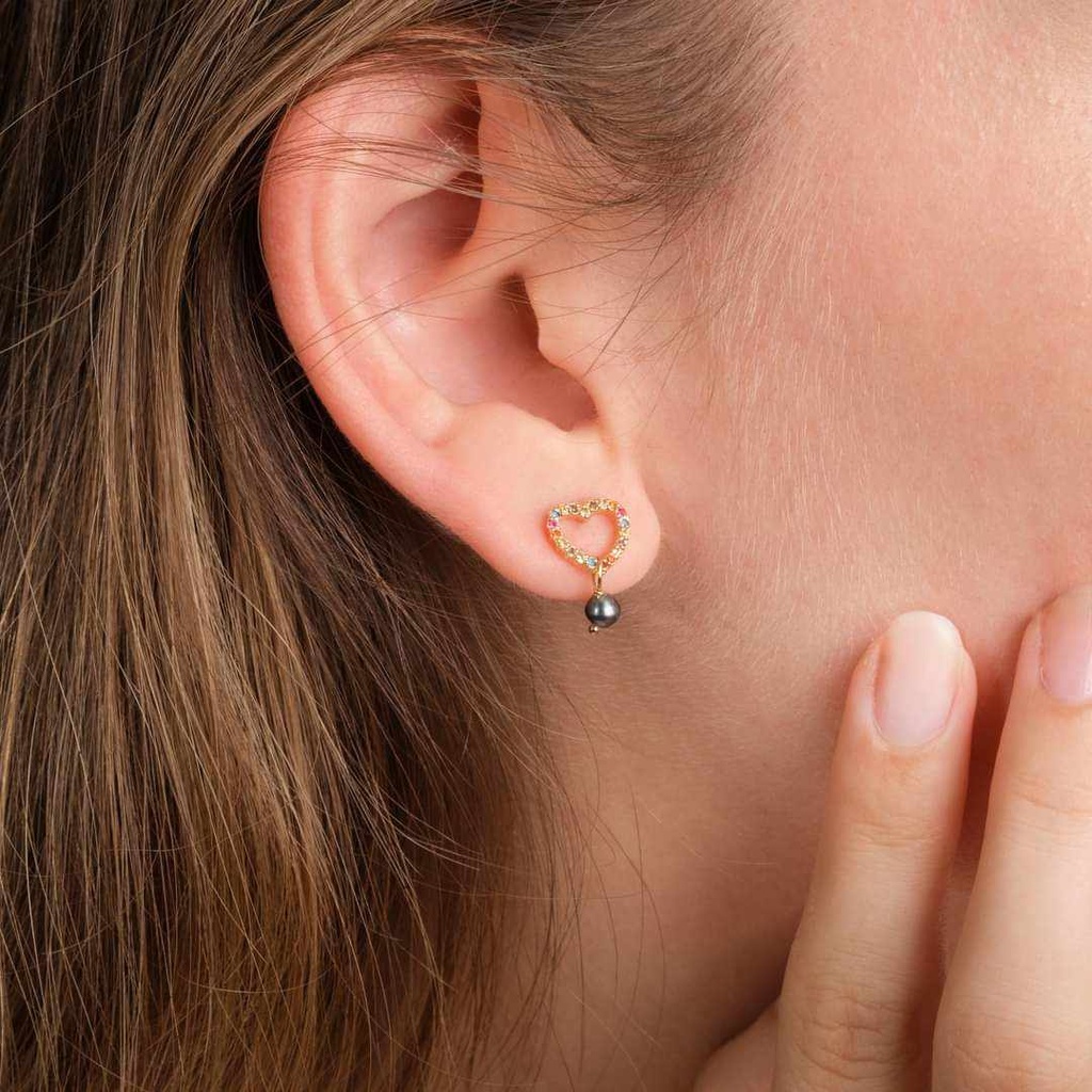 BOUCLES D'OREILLES COEURS plaqué or zircons colorés et KEISHI