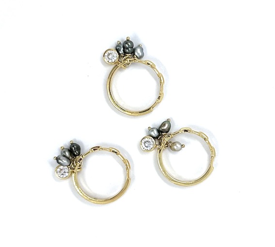 Bague plaqué or strass et 3 keishis en breloque