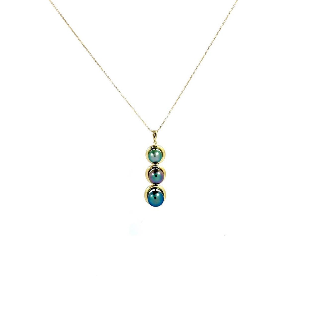 PENDENTIF plaqué or 3 perles de Tahiti