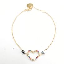 BRACELET plaqué or coeur zircons colorés +2 keishis