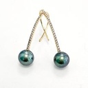 BOUCLES D'OREILLES plaqué or strass + perles de Tahiti