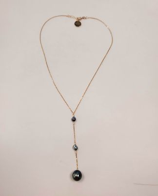 Collier pendentif plaqué or 1 perle 2 keishis