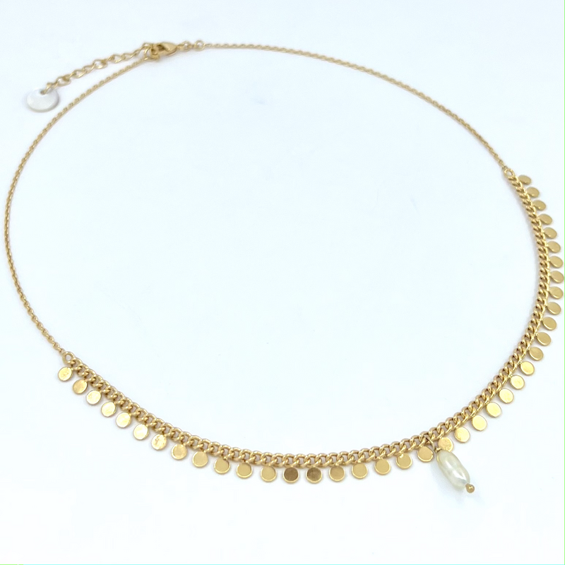 Collier pastilles rondes et keishis blanc