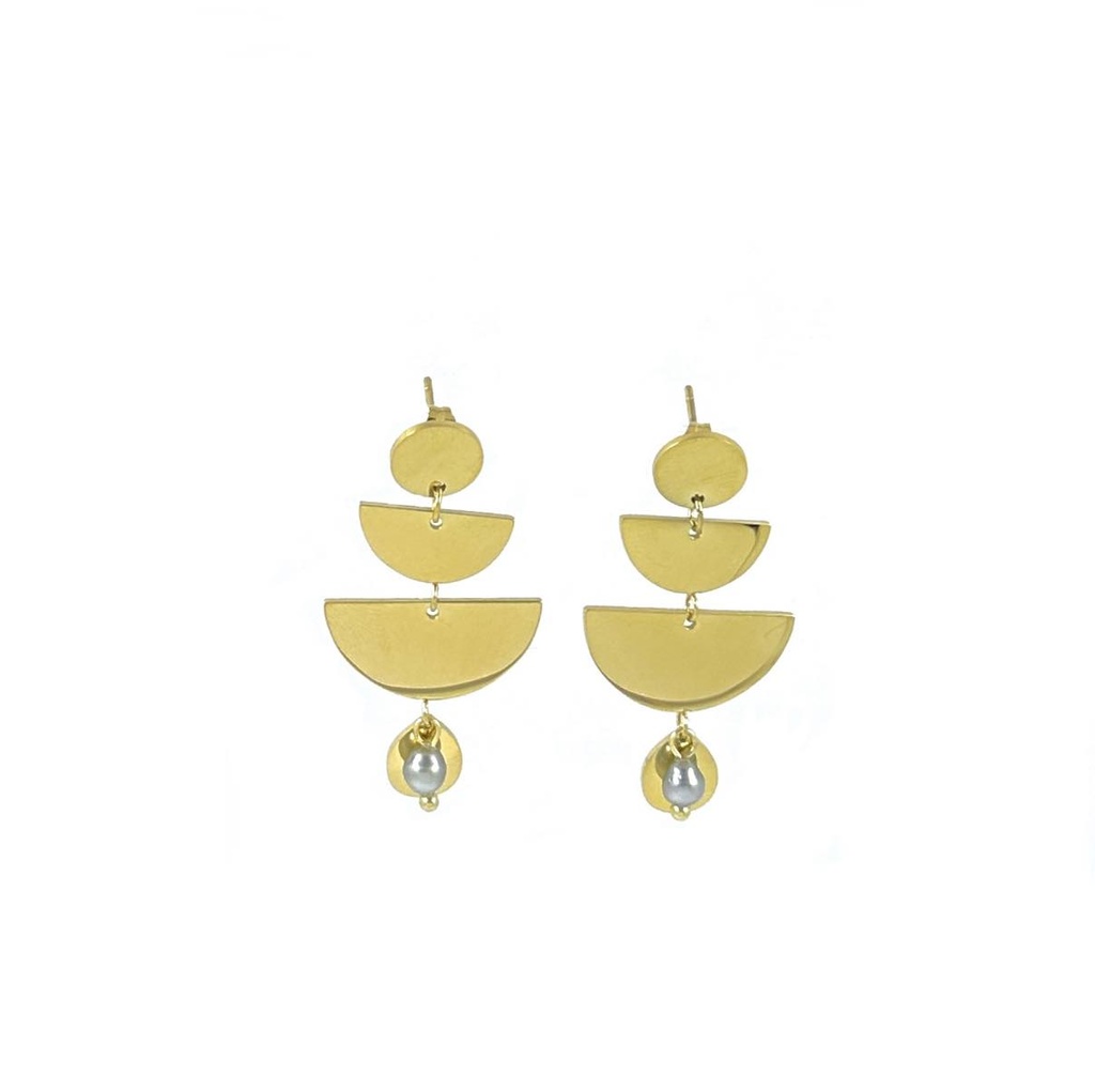 Boucles d'oreilles acier doré demi-cercles et keishi