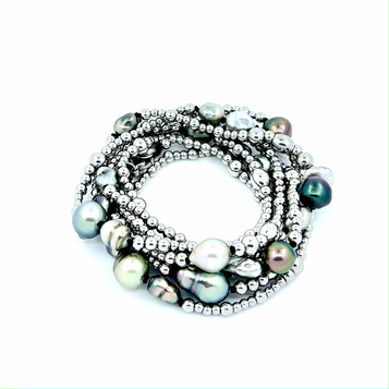 Bracelet sautoir Vanille, Perles et keishis - acier inoxydable