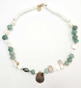 COLLIER PIERRES AVENTURINE, NACRE ET KEISHIS