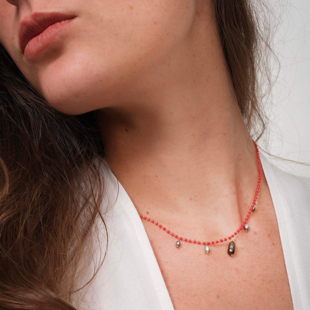 Collier plaqué or, perles de rocaille