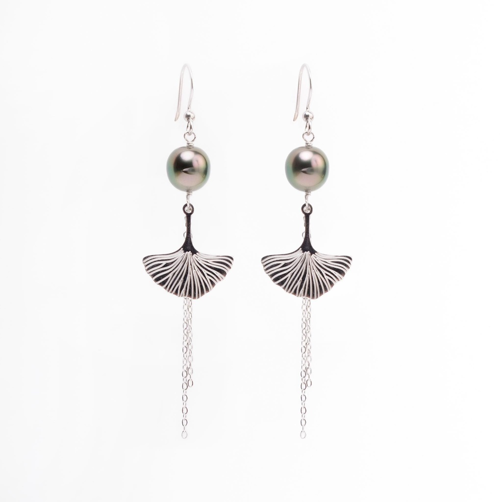 BOUCLES D'OREILLES GINKO AVEC PERLE DE TAHITI
