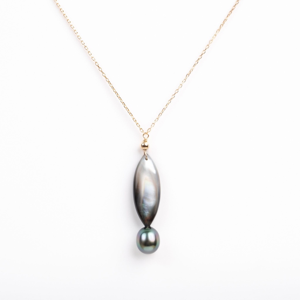 Pendentif en plaqué or avec Nacre et perle de tahiti