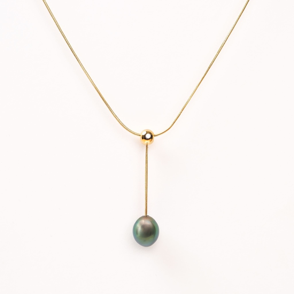 Collier en acier doré et perle de Tahiti