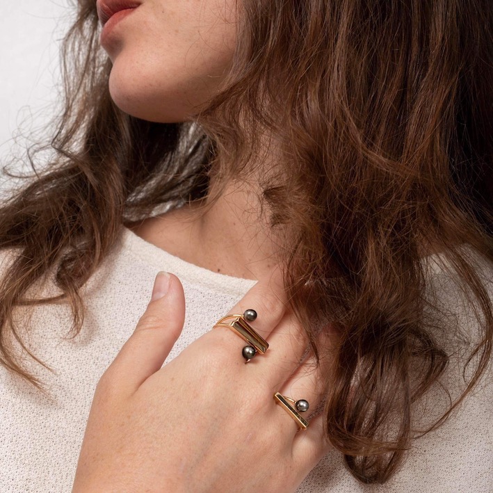 Bague Barre en plaqué or et Keishi