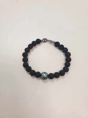 Bracelet Homme Fermoir Acier Pierre de LAVE