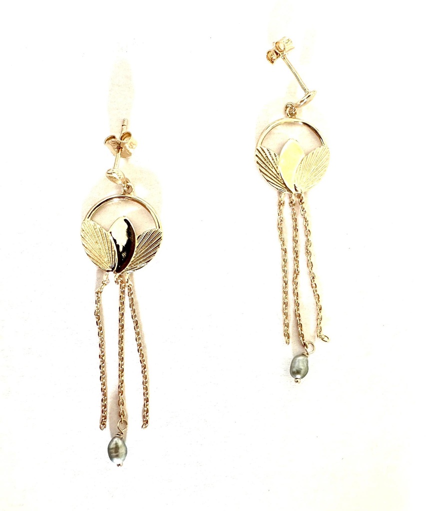 Boucles d'oreilles plaqué or Lotus et keishis