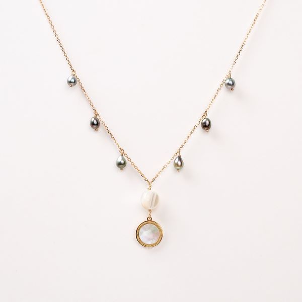 Collier Nacre ronde blanche et keishis