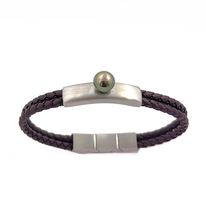 Bracelet Homme Deux Rangs Cuir + Perle - (noir ou marron)