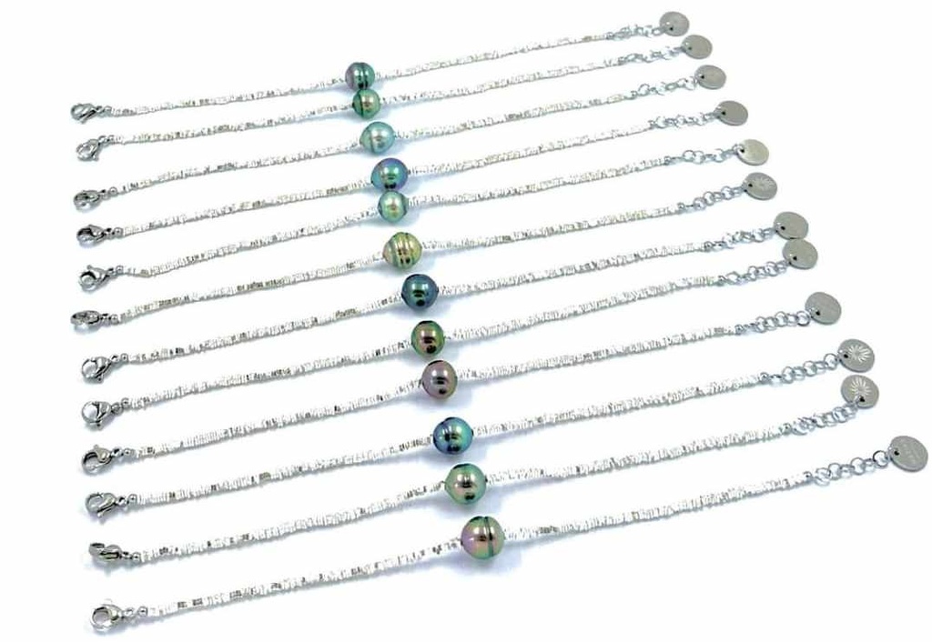 BRACELET ARGENT rhodié pépites + perle Tahiti