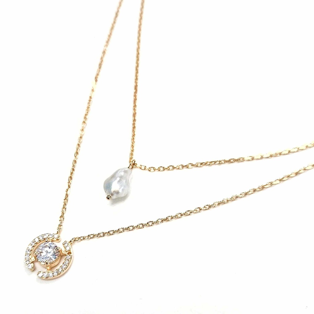 COLLIER 2 RANGS 1 KEISHI ET DOUBLE C - plaqué or