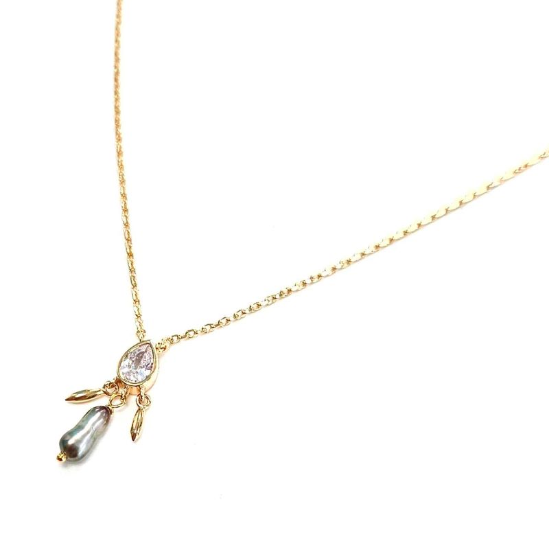 COLLIER ZIRCON BRELOQUES - plaqué or