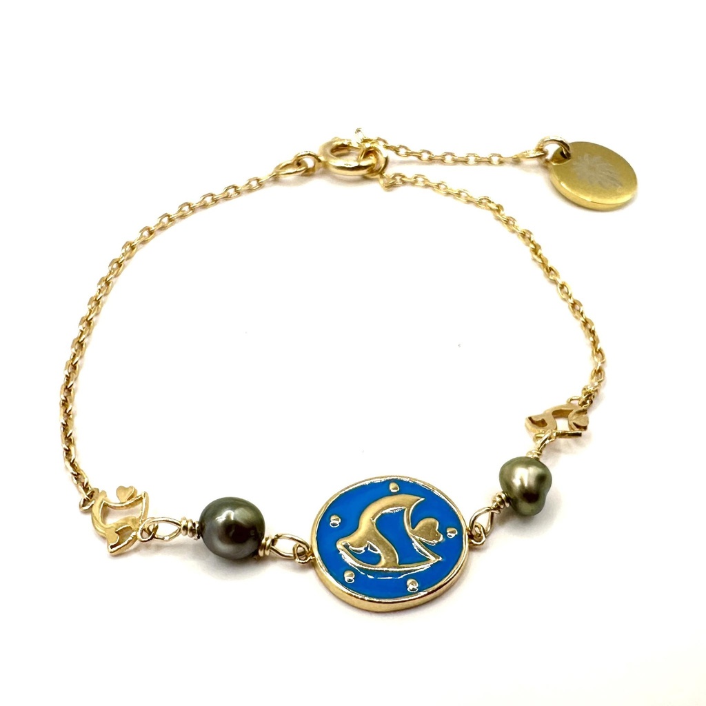 Bracelet Enfant plaqué or Poisson + 2 keishis