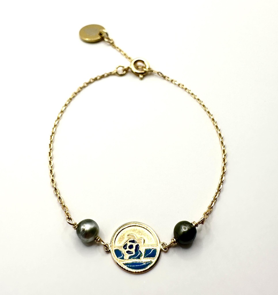 Bracelet Plaqué or  Enfant Tortue de Mer + 2 keishis