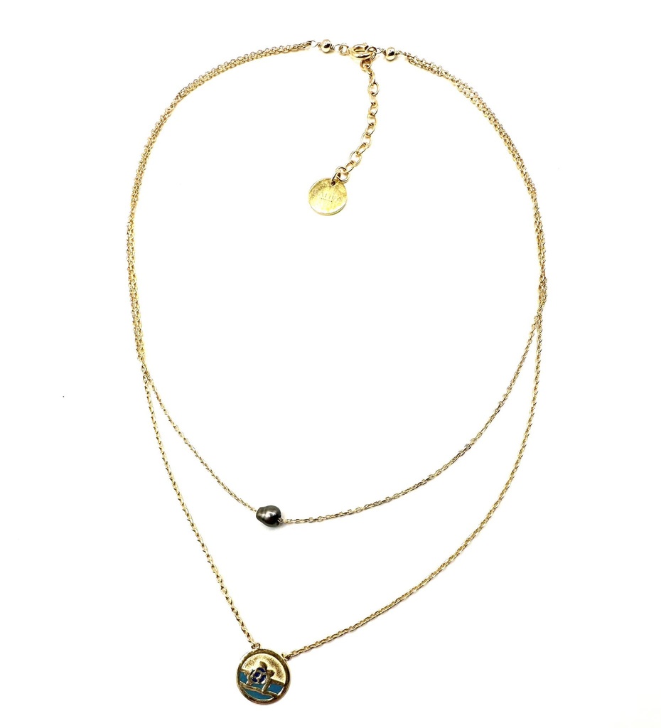 Collier enfant plaqué or 2 rangs Tortue + keishi