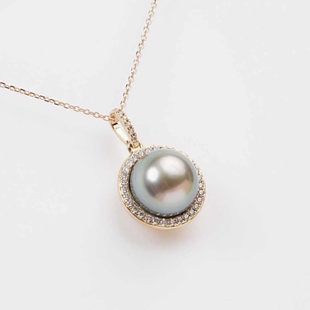 PENDENTIF COUPELLE ZIRCONS PERLE de Tahiti - plaqué or