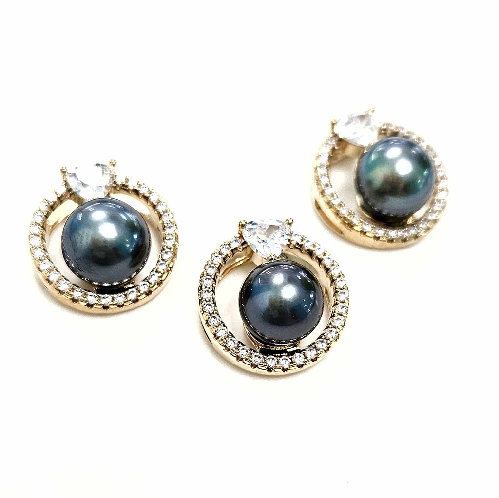 PENDENTIF PERLE DE TAHITI ET ZIRCONS - plaqué or