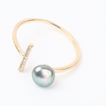 Bague tige zircons et 1 Keishi - plaqué or