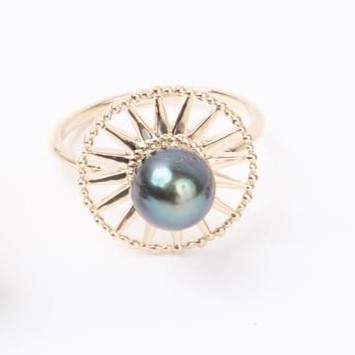 BAGUE SOLEIL AVEC PERLE DE TAHITI - plaqué or