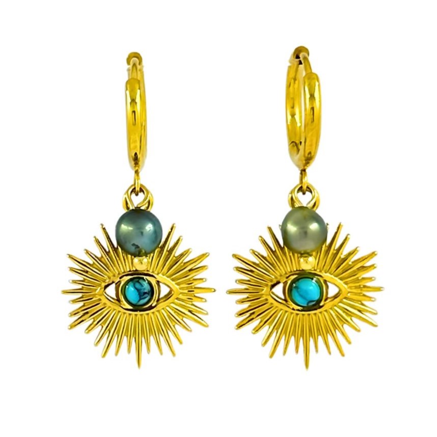 Créoles Evil Eye avec keishi - acier doré