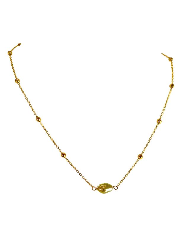 Collier chaîne boulette et un keishi - acier doré