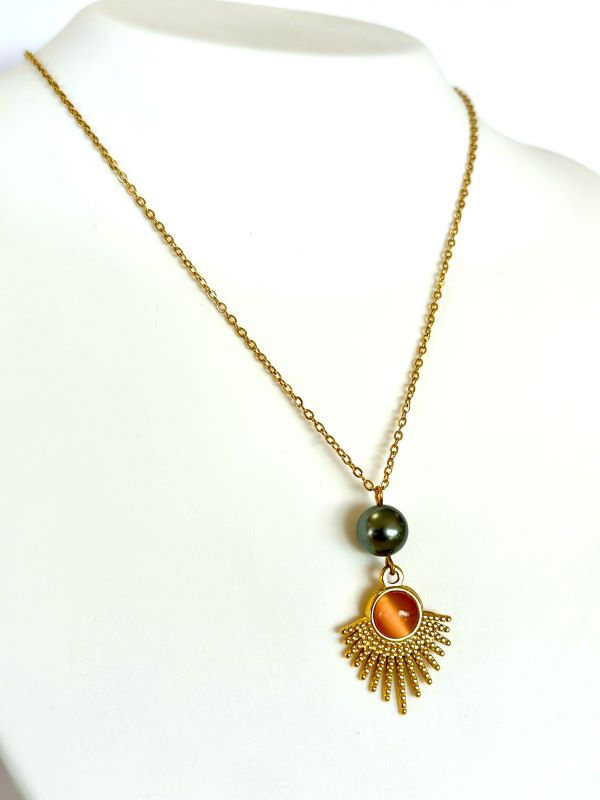 Collier Astral, perle de Tahiti - acier doré