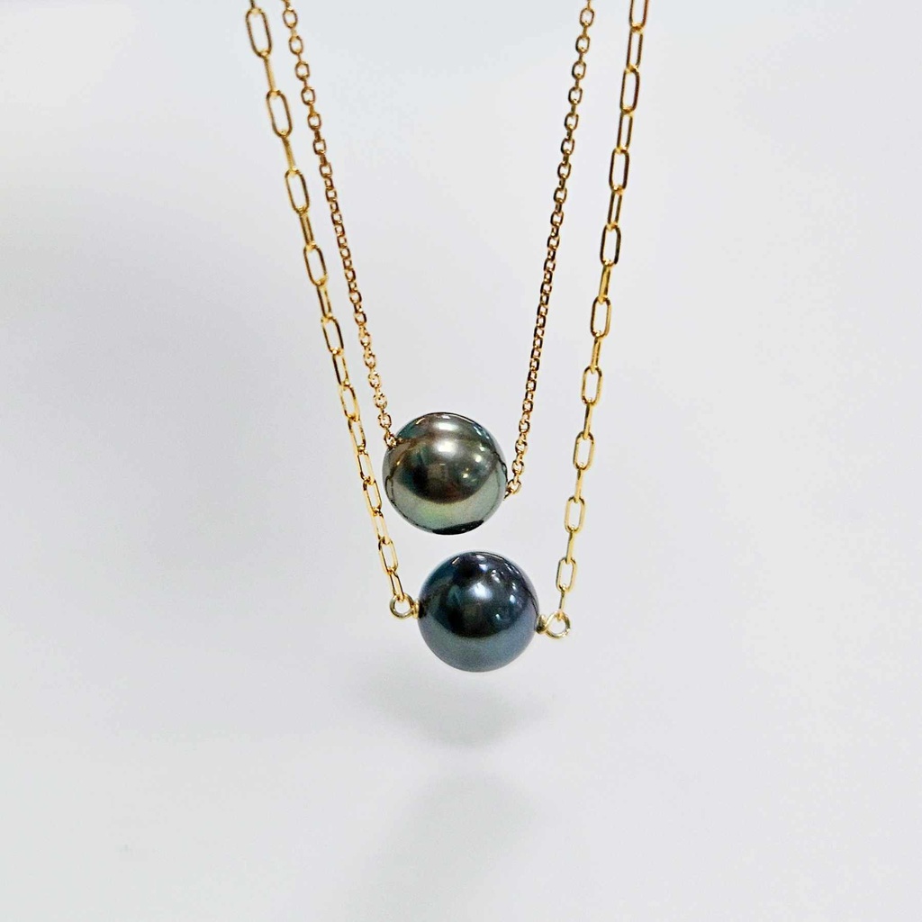 COLLIER DOUBLE AVEC 2 PERLES - plaqué or