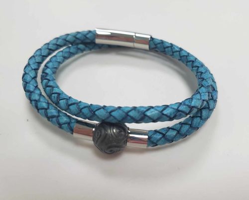 BRACELET HOMME double tours en cuir +perle gravée