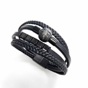 BRACELET HOMME MULTI RANGS CUIR ET PERLE DE TAHITI GRAVEE