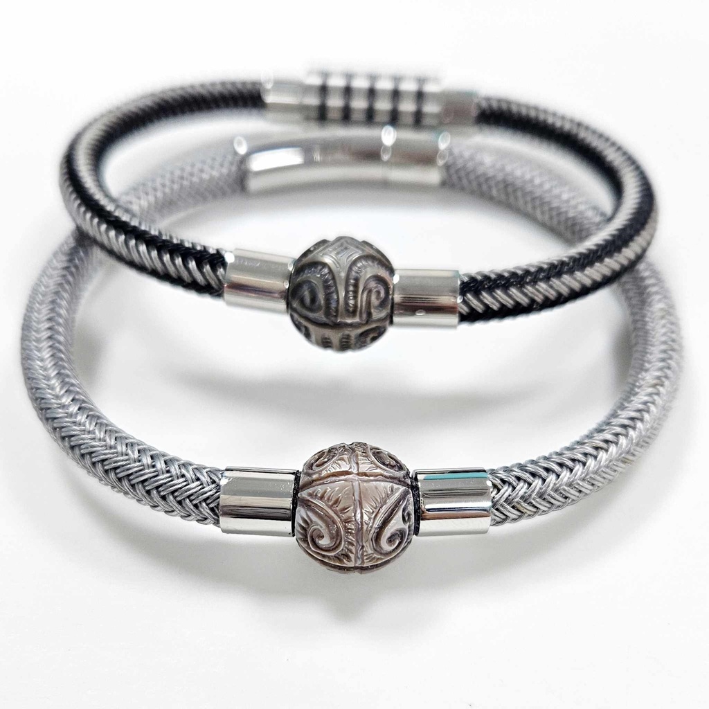 Bracelet Acier Homme et Perle de Tahiti Gravée (gris/noir ou gris))
