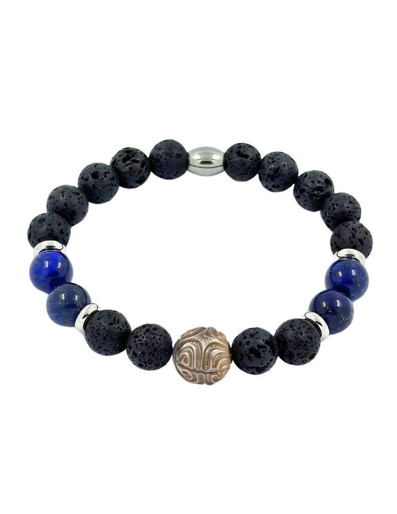 BRACELET HOMME ELASTIQUE LAPIS+  perle gravée(GPDL)