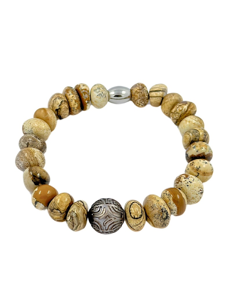 BRACELET HOMME élastique JASPE+ perle gravée