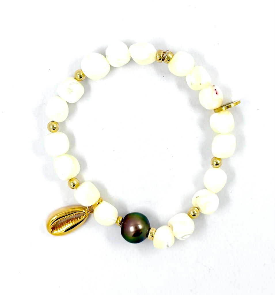 BRACELET élastique CORI BURGO ET PERLE DE TAHITI