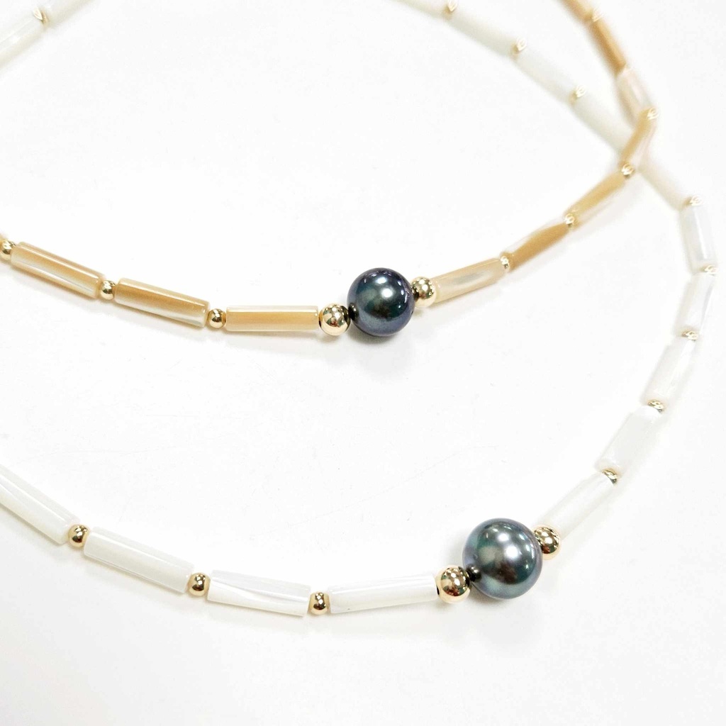 COLLIER PERLE ET NACRE - Blanc ou Beige