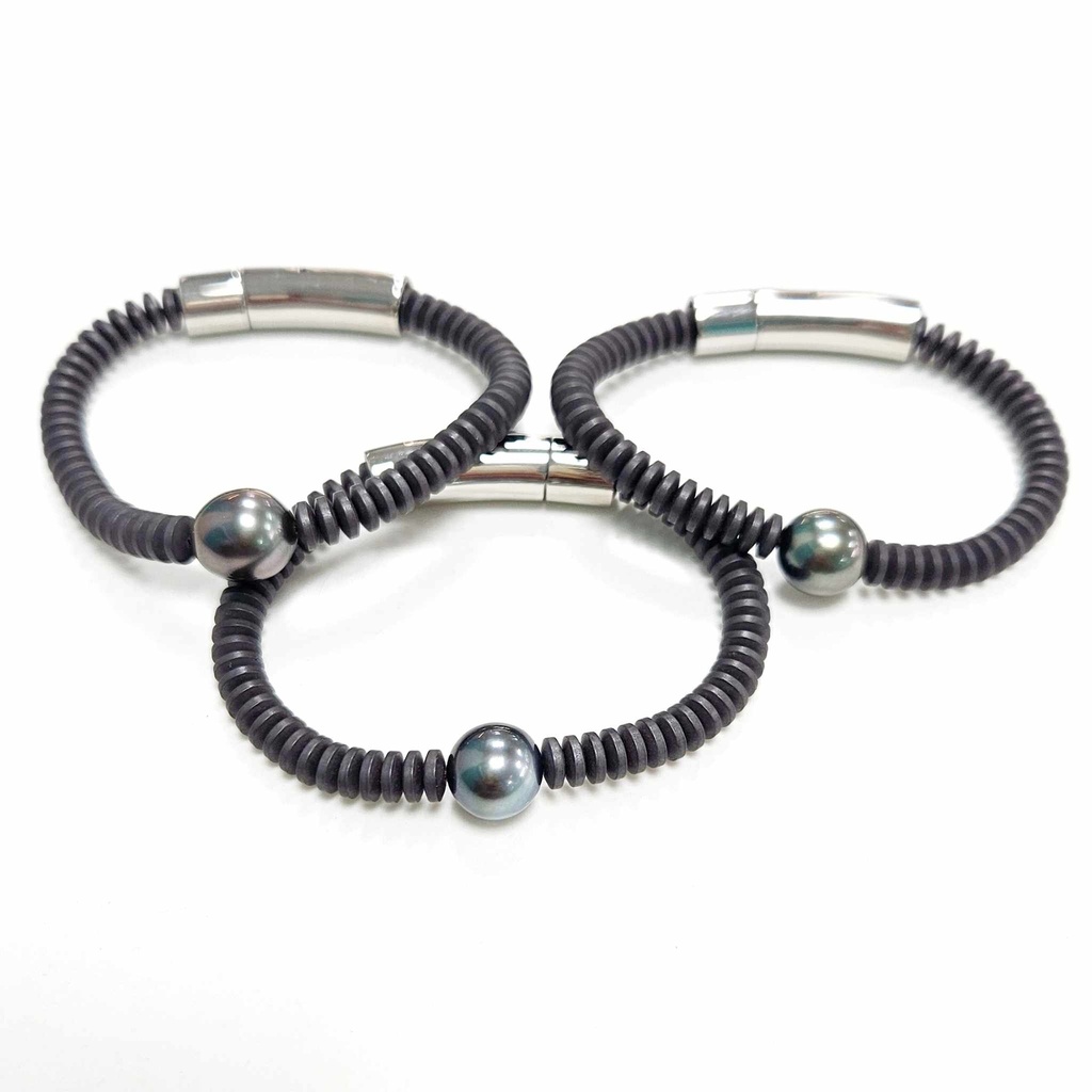 BRACELET ENFANT HEMATITES ET PERLE - ACIER