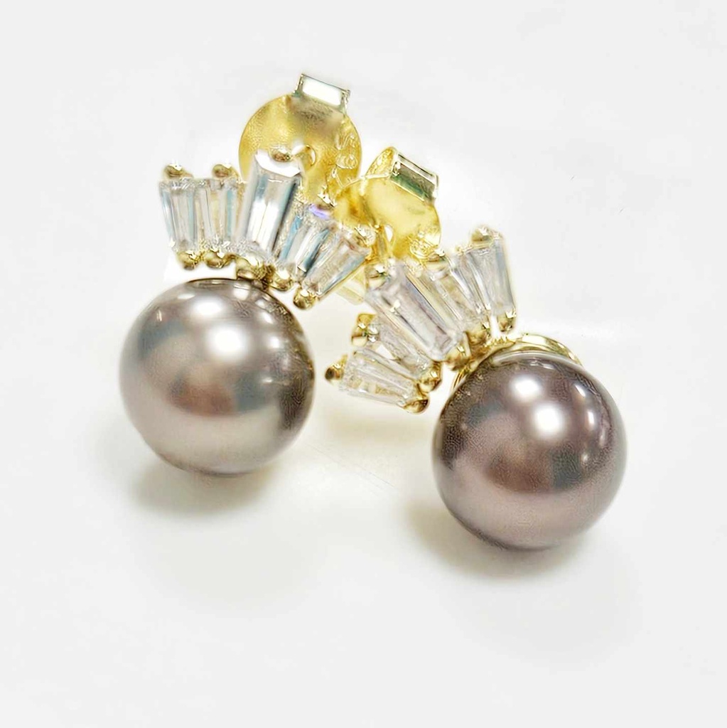 BOUCLES D'OREILLES PERLE DIADEME ZIRCONS - plaqué or