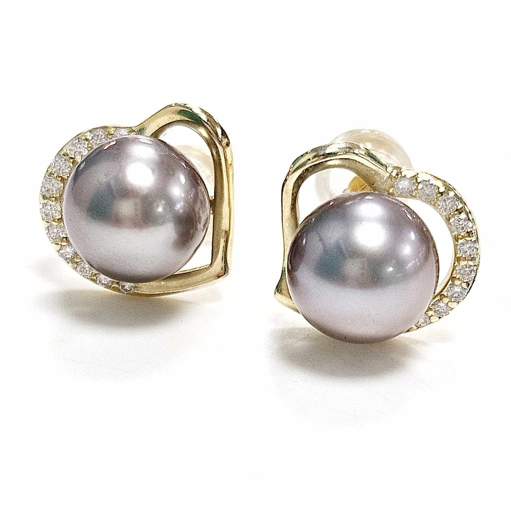 BOUCLES D'OREILLES COEUR ZIRCONS ET PERLE DE TAHITI - plaqué or