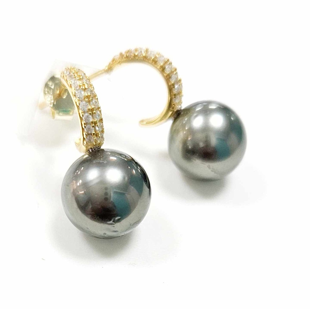 BOUCLES D'OREILLES STUDS PERLE, ZIRCONS - plaqué or