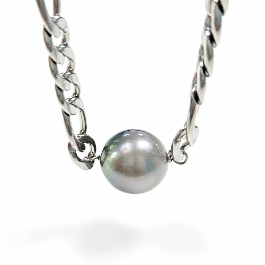 COLLIER HOMME MAILLE EPAISSE AVEC PERLE - acier inoxydable