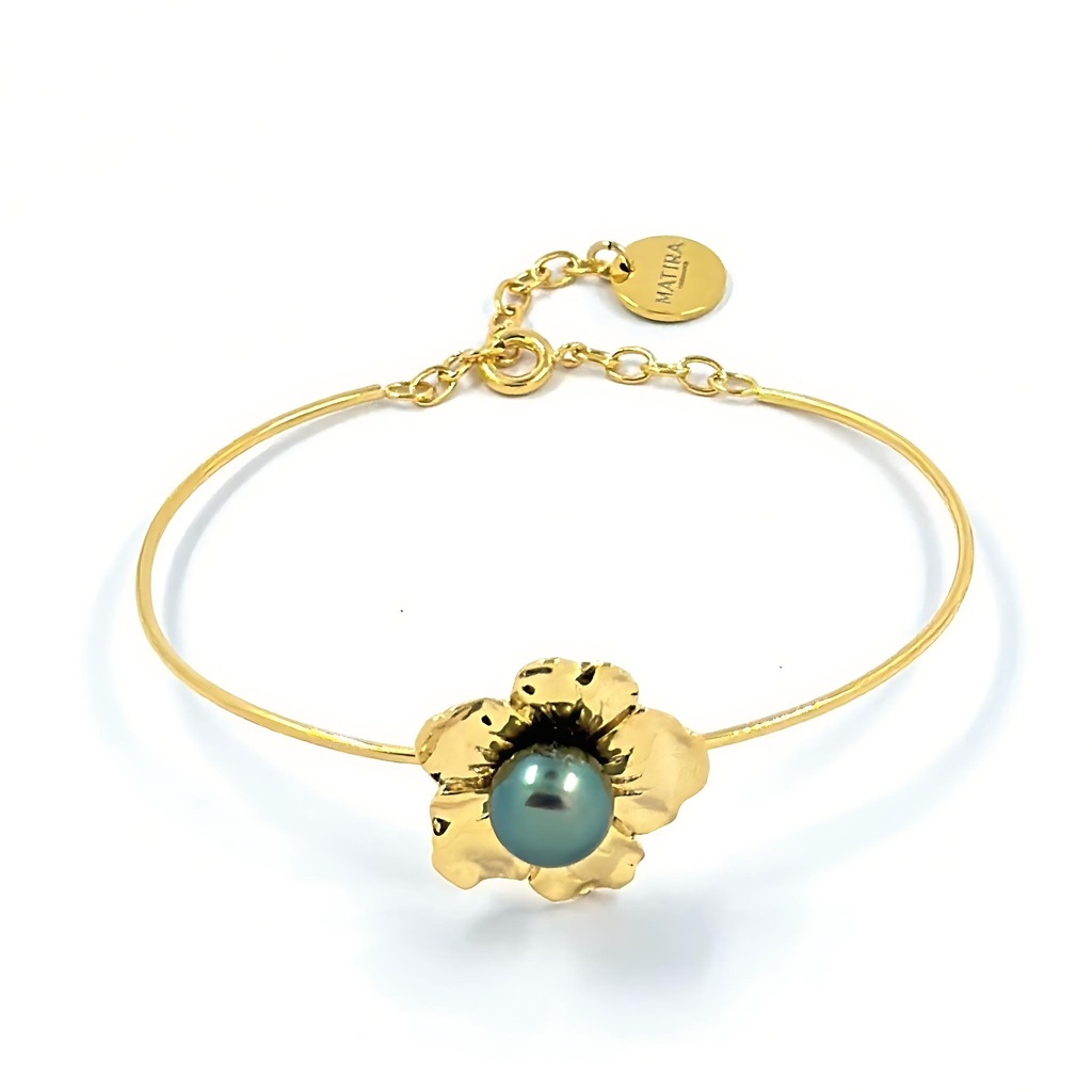 Bracelet plaqué or JONC FLEUR ET PERLE